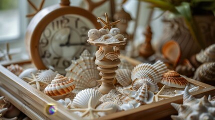 Poster - A nautical-themed sand clock, with seashells and ocean-inspired details, perfect for coastal and marine decor.