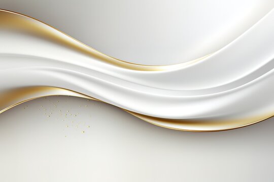 Abstract white background with golden lines and glitter.