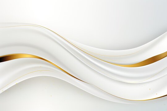 Abstract white background with golden lines and glitter.