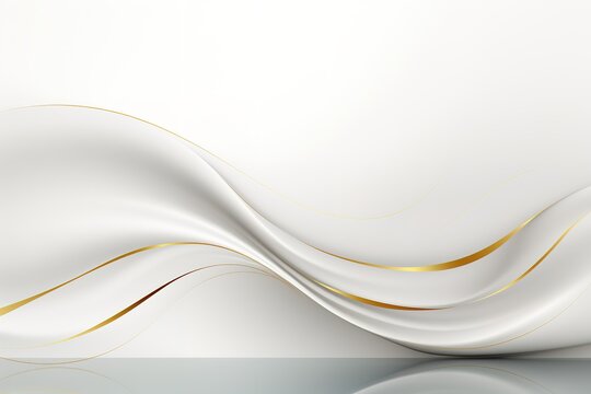 Abstract white background with golden lines and reflections.