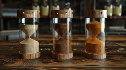 Poster - A sand clock with interchangeable sands, allowing customization and personalization for different moods and settings.