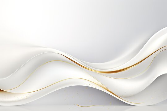 Abstract white background with golden waves and glitter.