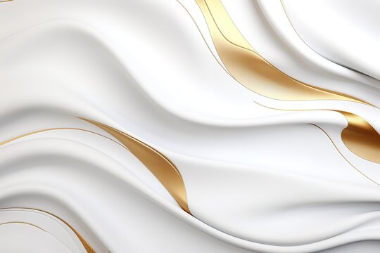 Abstract white background with golden wavy lines.