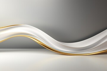 Abstract white wave with gold trim on gray background.