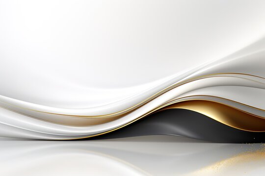 Abstract white, black and gold curved design with glitter.