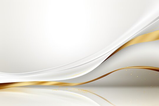 Elegant white and gold abstract background with flowing lines.