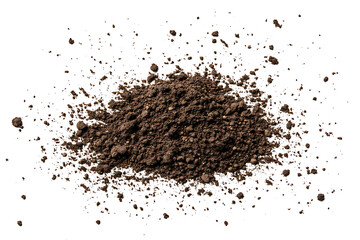 Dirt flying, soil pile scattered isolated on transparent background