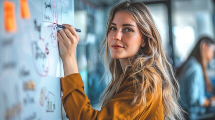 Aufkleber - A woman is writing on a whiteboard