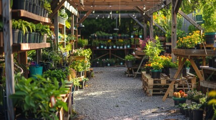 Wall Mural - A small business gardening center with plants, tools, and advice for local gardeners.