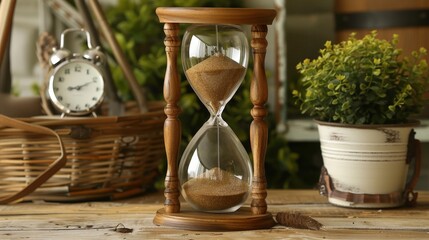 Canvas Print - A traditional sand clock with a timeless design, featuring clear glass and classic wooden stands, ideal for any setting.