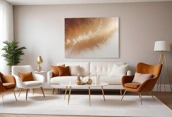 silver glitter effect wall in a modern living room White and gold theme interior modern minimalism photo realism neww Style 3d Paints Doodle Illustration