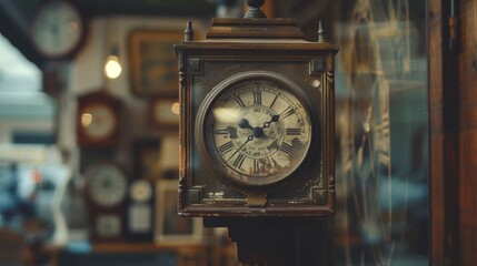 Poster - An antique shop clock, with a well-loved and worn appearance, standing as a silent witness to the passage of countless hours.