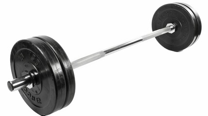 Poster - An isolated barbell with weight plates, ready for a variety of strength training exercises.