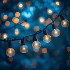 A string of lights with a blue background