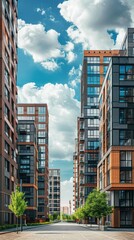 Poster - A city street with tall buildings and a cloudy sky