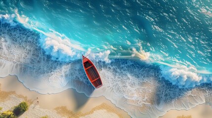 Wall Mural - A boat is sitting on the beach next to the ocean