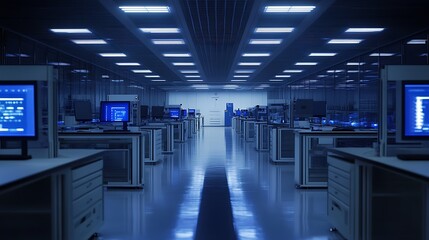 Poster - Digital factory with robotic assembly lines and AI production management