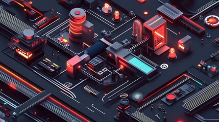 Poster - Digital factory with robotic assembly lines and AI production management
