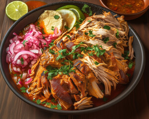 Wall Mural - delicious cochinita pibil with marinated pork, pickled onions, and fresh cilantro