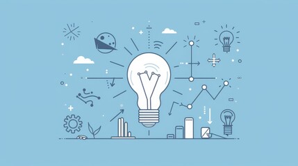 Poster - A light bulb symbolizes innovation, surrounded by elements representing growth, strategy, data, and interconnectedness, signifying the power of creative ideas for business success.