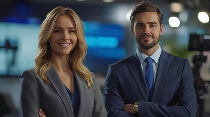 Confident business team smiling in a modern office environment, showcasing professionalism and collaboration.