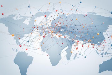 A digital representation of global communication networks, showcasing interconnected nodes and data flow, symbolizing worldwide connectivity and information exchange