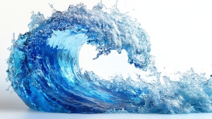 Poster - A powerful ocean wave crashing and splashing on a white background, symbolizing strength, energy, nature, movement, and water.