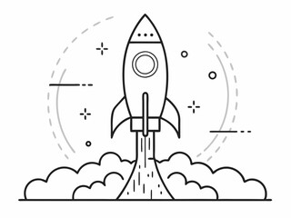 Wall Mural - continuous single line drawing of rocket spaceship takeoff, rocket launch line art vector illustration
