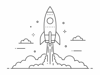 continuous single line drawing of rocket spaceship takeoff, rocket launch line art vector illustration
