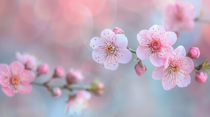 Wall Mural - Delicate Pink Cherry Blossoms Blooming in Spring Afternoon Light