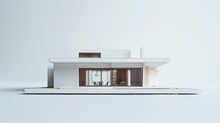 Wall Mural - Minimalist house model with flat roof and geometric design, set against a white backdrop. 