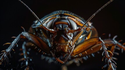 Wall Mural - A close up of a brown bug with a long antennae. The bug is brown and has a black head