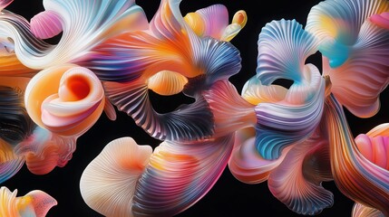 Poster - Colorful swirling abstract forms against a black background showcasing intricate patterns and vibrant colors
