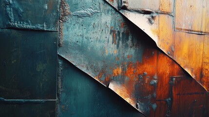 Poster - Textured metal wall with rust and paint variations in urban setting