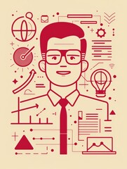 Wall Mural - The image symbolizes success, innovation, strategy, progress, and teamwork through the businessman, light bulb, graph, and tie.