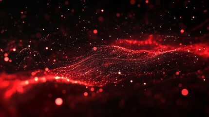 Poster - This abstract background features a wave of red particles, symbolizing energy, movement, technology, and innovation. The dark background creates a sense of mystery and depth.