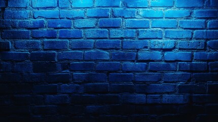 Sticker - A blue brick wall illuminated by a soft spotlight, symbolizing urban texture, industrial design, vintage charm, night ambiance, and a grunge aesthetic.