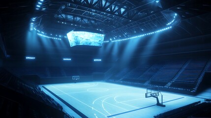 Wall Mural - Futuristic sports arena with holographic displays and AI analytics