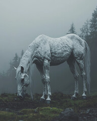 Majestic White Horses Galloping Through a Darkened Landscape