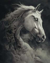 Wall Mural - Majestic White Horses Galloping Through a Darkened Landscape