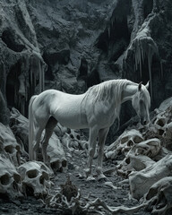 Wall Mural - Majestic White Horses Galloping Through a Darkened Landscape