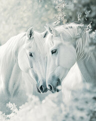 Wall Mural - Majestic White Horses Galloping Through a Darkened Landscape