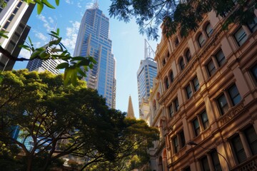 Poster - skyline of sydney, australia - skyscrapers footage, illustrate the contrast between the historic arc