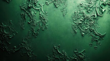 Poster - Textured 3D dark green background with intricate details and gentle shadows, suitable for rich and elegant designs.