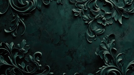 Poster - Textured 3D dark green background with intricate details and gentle shadows, suitable for rich and elegant designs.