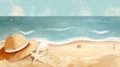© Cary - hat starfish beach blue sky sunbathing illustration lineless young nature journal hot humid toon shading crafts souvenirs brushwork summer evening
