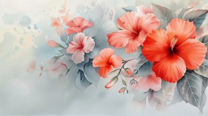 Canvas Print - Vibrant Hibiscus Flowers Blooming in Soft Pastel Background