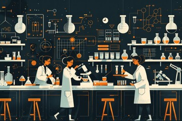 Poster - Diverse Team Conducting Experiments in Laboratory, Illustrating the diversity of careers available to those with a STEM education