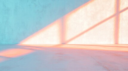 Poster - Tranquil Pastel Blue Urban Stucco Surface with Soft Sunrise Light Beams - Minimalist Composition and Soothing Mood
