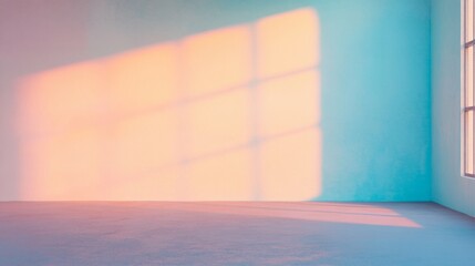 Poster - Serene Pastel Blue Urban Stucco Surface with Soft Light Beams at Sunrise - Minimalist Composition Creating Tranquility and Calm
